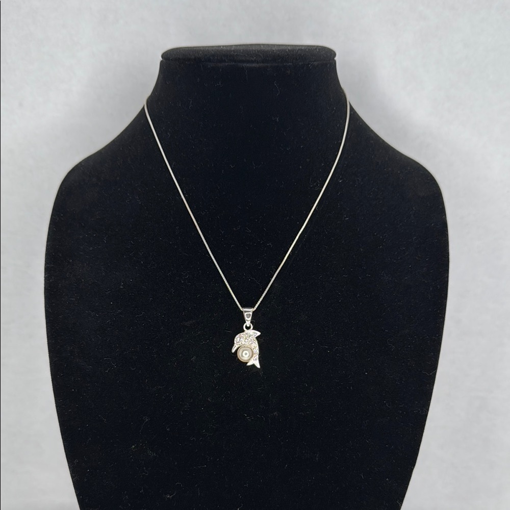 Vintage Estate 925 Sterling Silver Dolphin Pendant Necklace lot A54